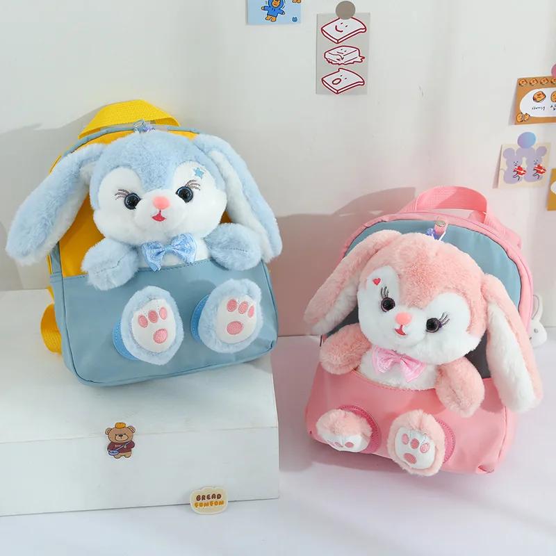 Sac à dos lapin en peluche 3D pour garçons et filles, cartable mignon avec nœud papillon, sacs d'éco