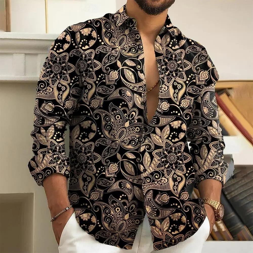 Chemise à manches longues à motif Floral Paisley 3D pour hommes, coupe ajustée en Polyester, vêtemen
