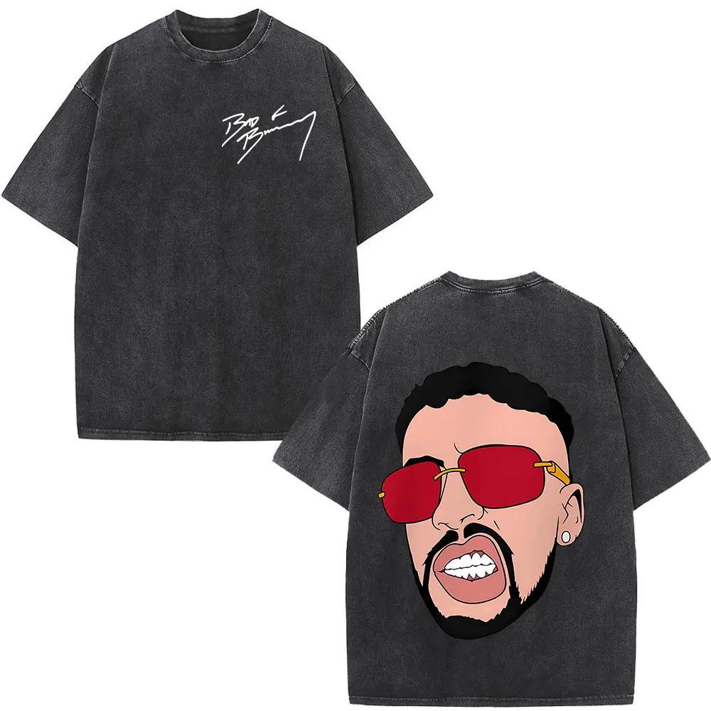 Rappeur Bad Bunny Album couverture impression T-shirt Debi Tirar Mas Fotos DTMF lavé Vintage T-shirt