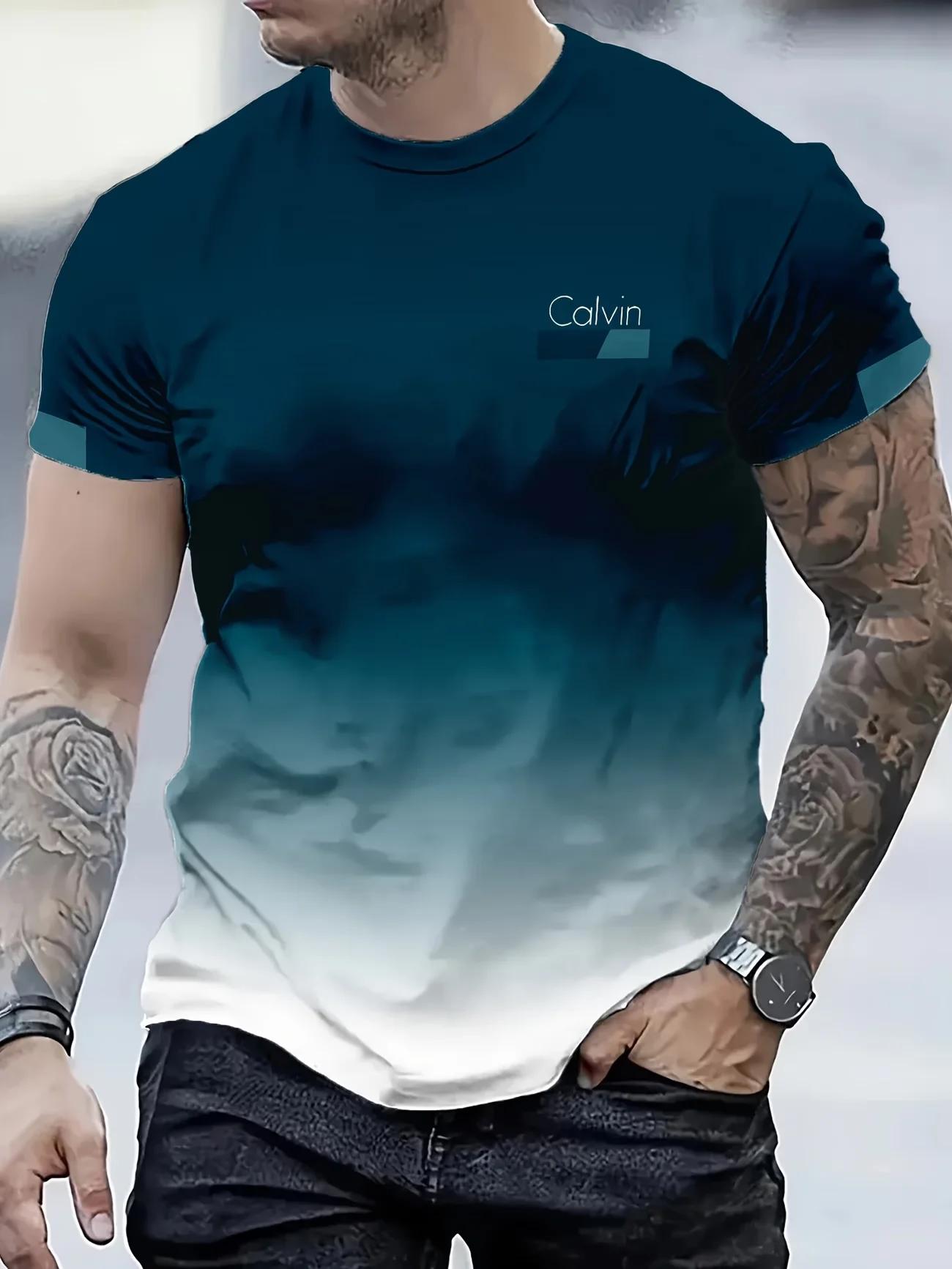T-shirt d'été de luxe pour homme à imprimé 3D dégradé, motif abstrait vague tourbillonnante turquois