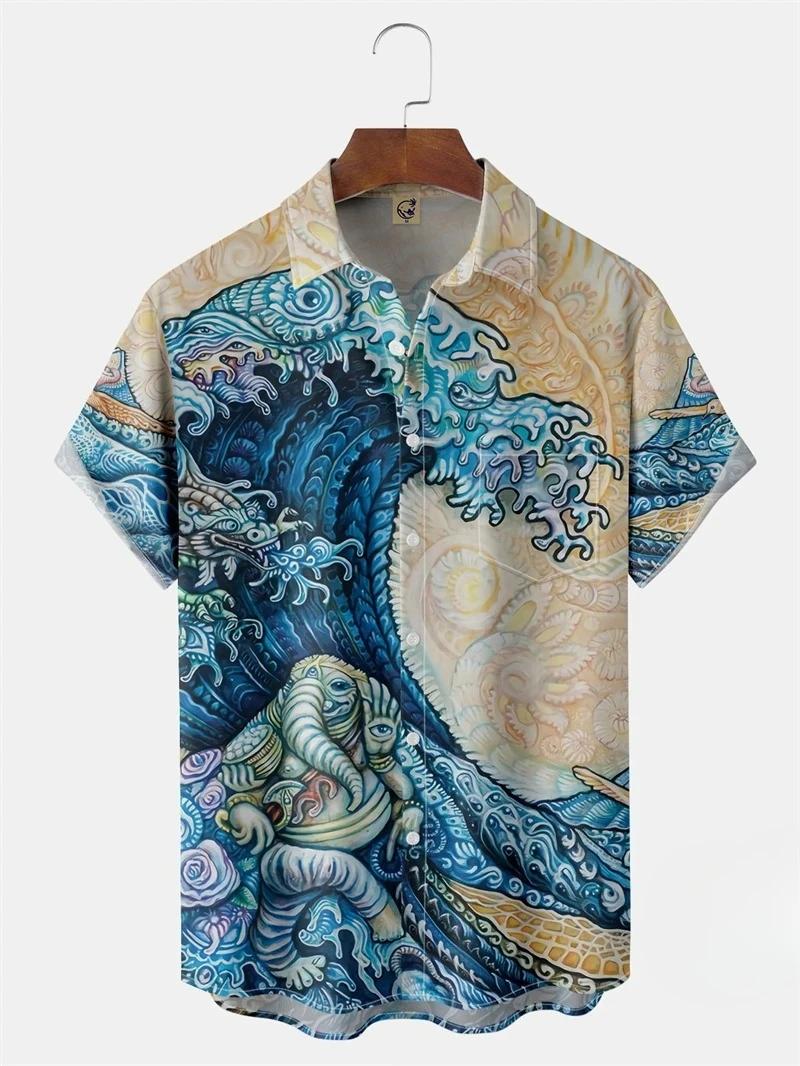 Chemises hawaïennes pour hommes, hauts à manches courtes, Style japonais, impression 3D, vêtements g