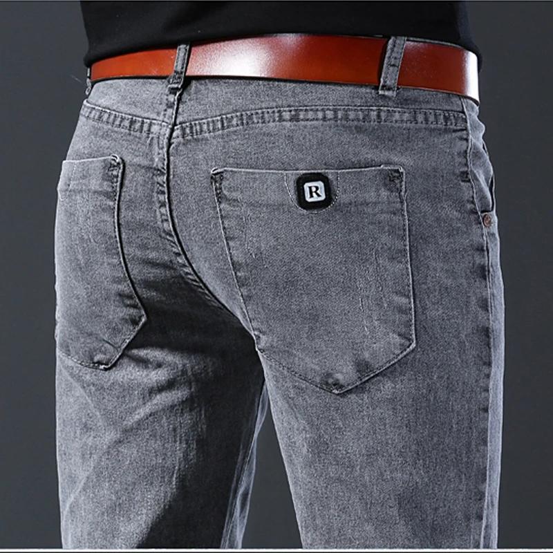Jean nouveau style, coupe slim pour hommes, pantalon taille moyenne gris élastique à jambe droite co