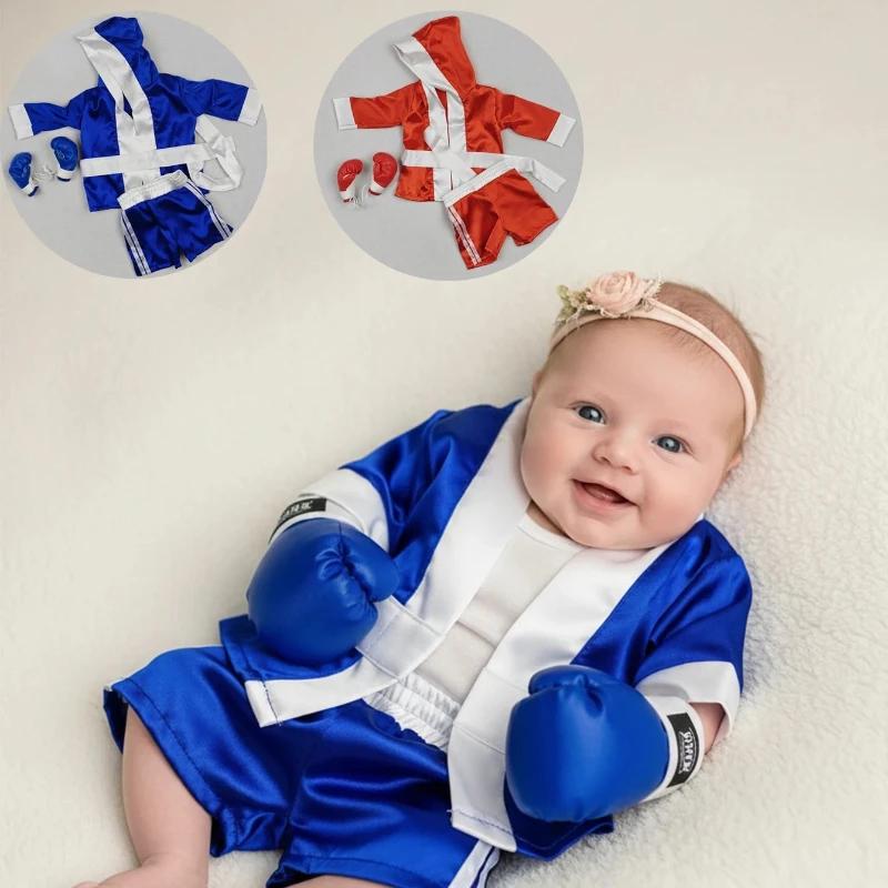 Accessoires de photographie pour nouveau-nés, ensemble de tenue de boxe pour bébé garçon, Robe, gant