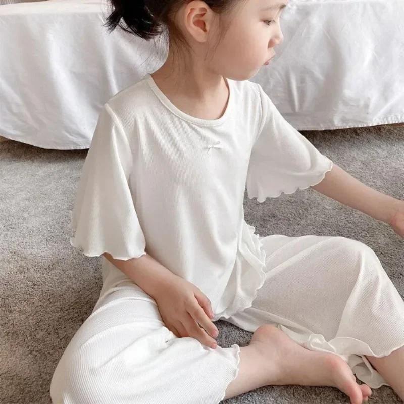 Ensembles d'été pour filles, ensemble fin à manches courtes pour enfants, vêtements de maison pour f