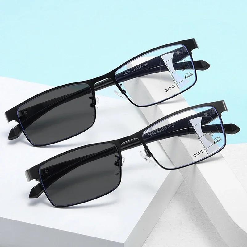 Lunettes de lecture photochromiques multifocales progressives pour hommes, anti-lumière bleue, lunet