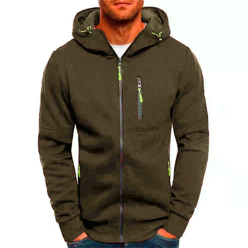Veste à capuche et fermeture éclair pour hommes, couleur unie, avec poches, mode décontractée, stree