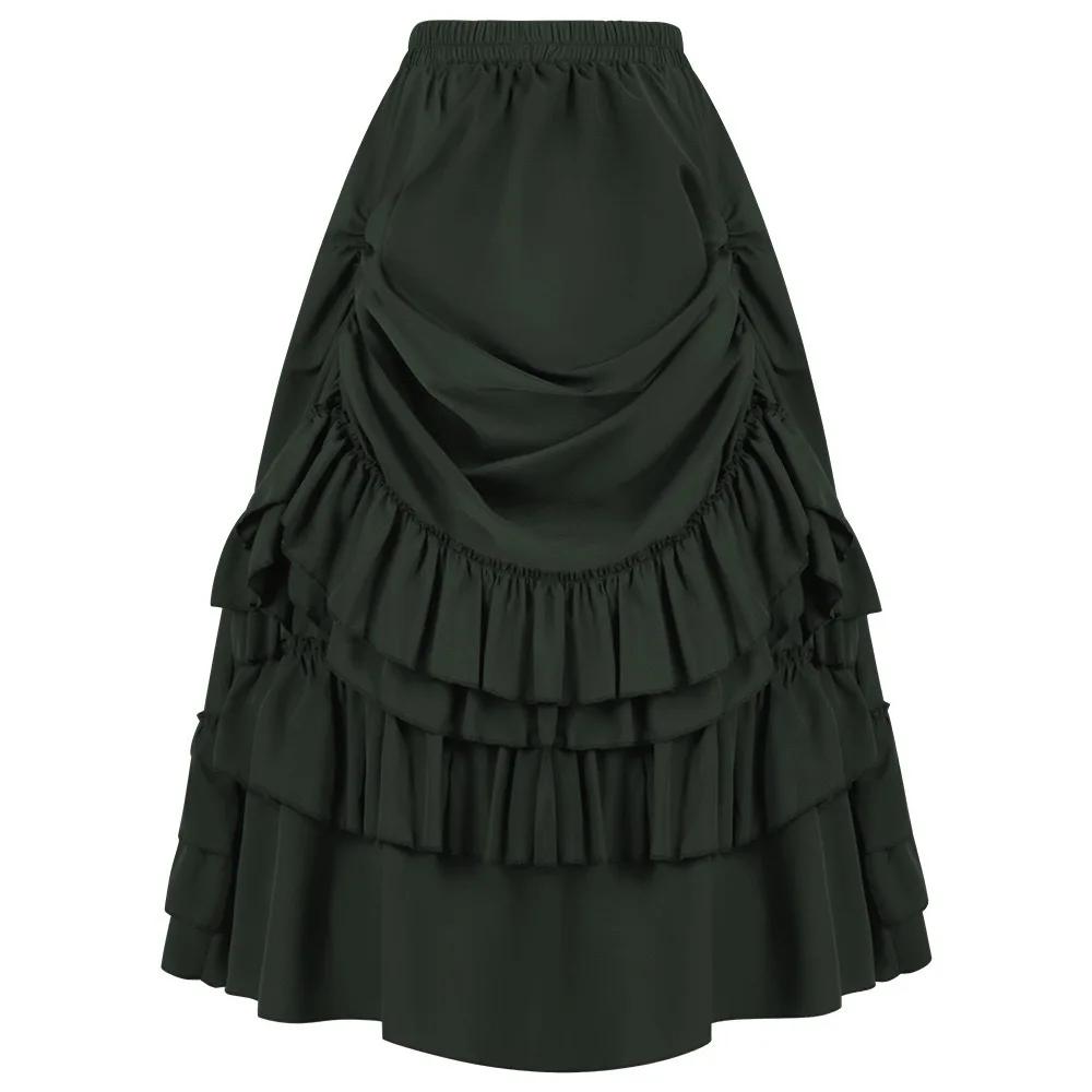 Jupe victorienne longue taille haute à volants marron, jupes Steampunk, tenue de fête pour femmes, v