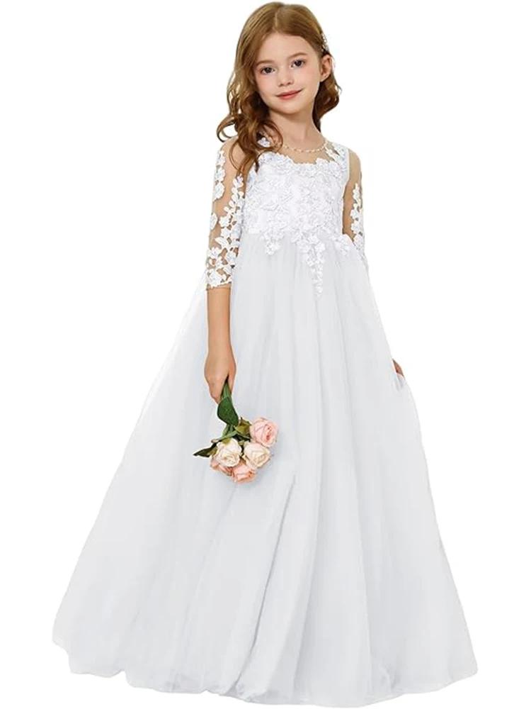 Robe de demoiselle d'honneur en dentelle avec des Appliques florales, manches 3/4, robe de bal en Tu