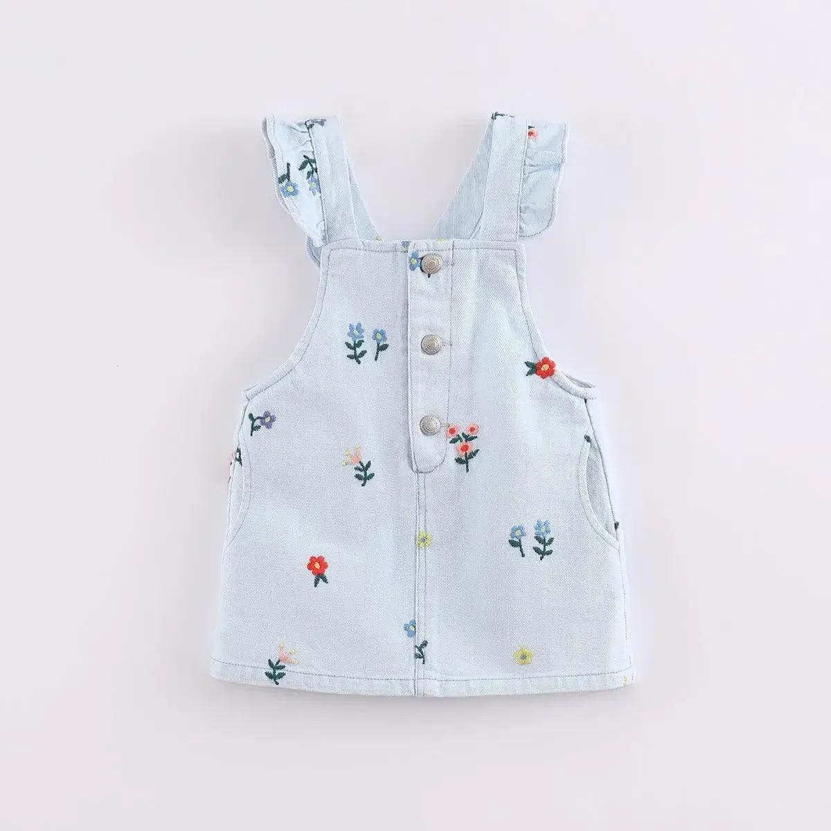 MARC & JANIE Robe d'été à bretelles en jean brodée florale pour filles, printemps 220689