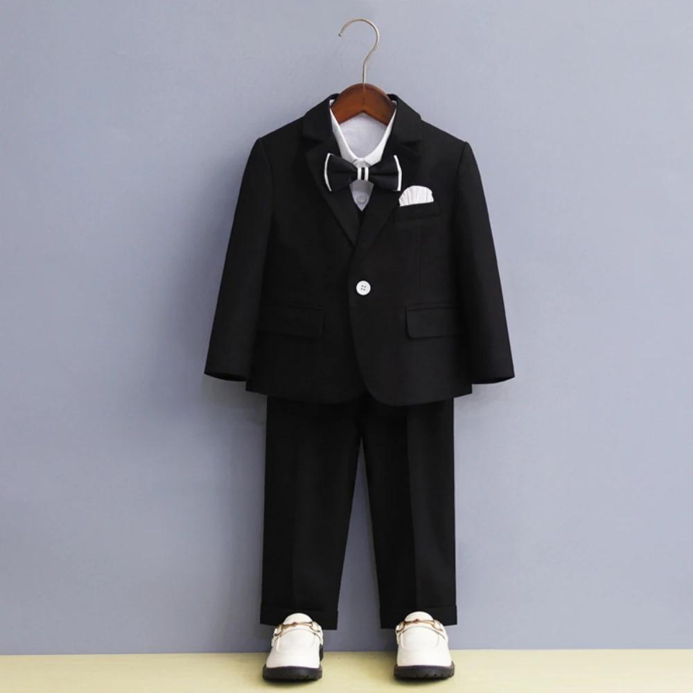 Costumes formels pour enfants, 4 pièces, veste, gilet, pantalon, nœud papillon, Costumes d'hôte, cla