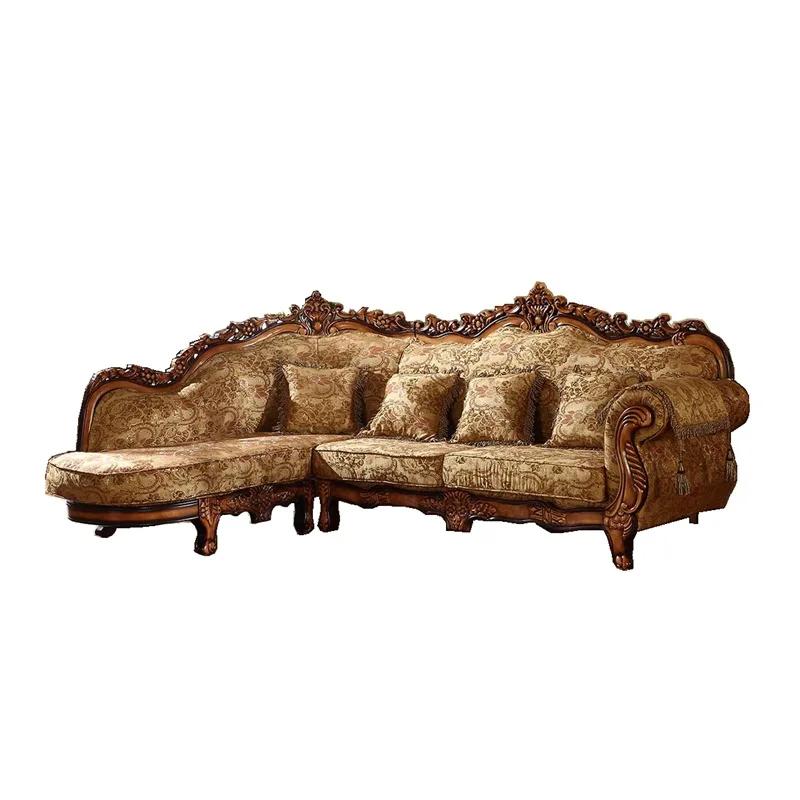 Canapé d'angle en velours de style classique européen, ensemble de meubles de salon de luxe avec ran