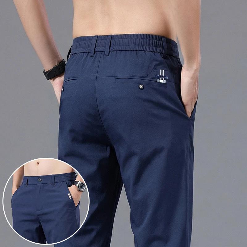Pantalon décontracté homme en fibre de polyamide extensible, coupe slim droite, idéal pour l'été – B