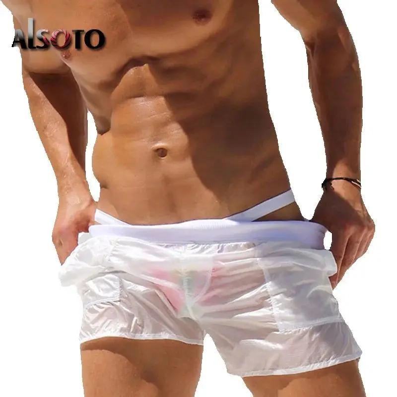 Short Transparent pour hommes, musculation, été, gymnases Sexy, entraînement, respirant, séchage rap