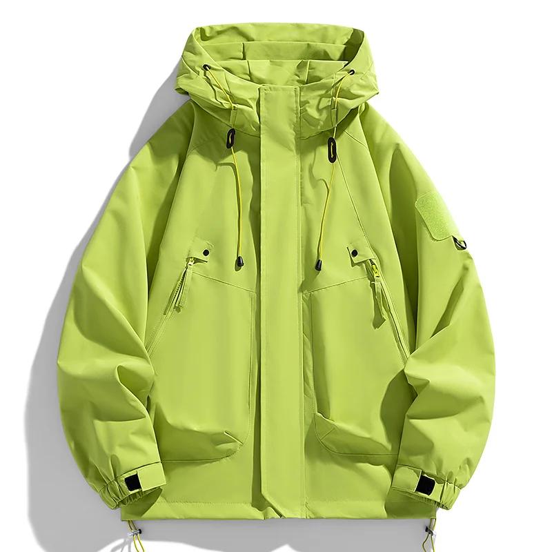 Coupe-vent hommes veste à capuche manteau à glissière Cargo imperméable noir Bomber Camping ample mi