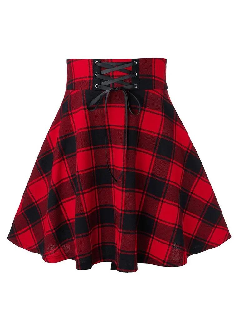 Jupe gothique à carreaux noirs pour femmes, jupes plissées à carreaux, Hip Hop, Punk, Mini jupe Club
