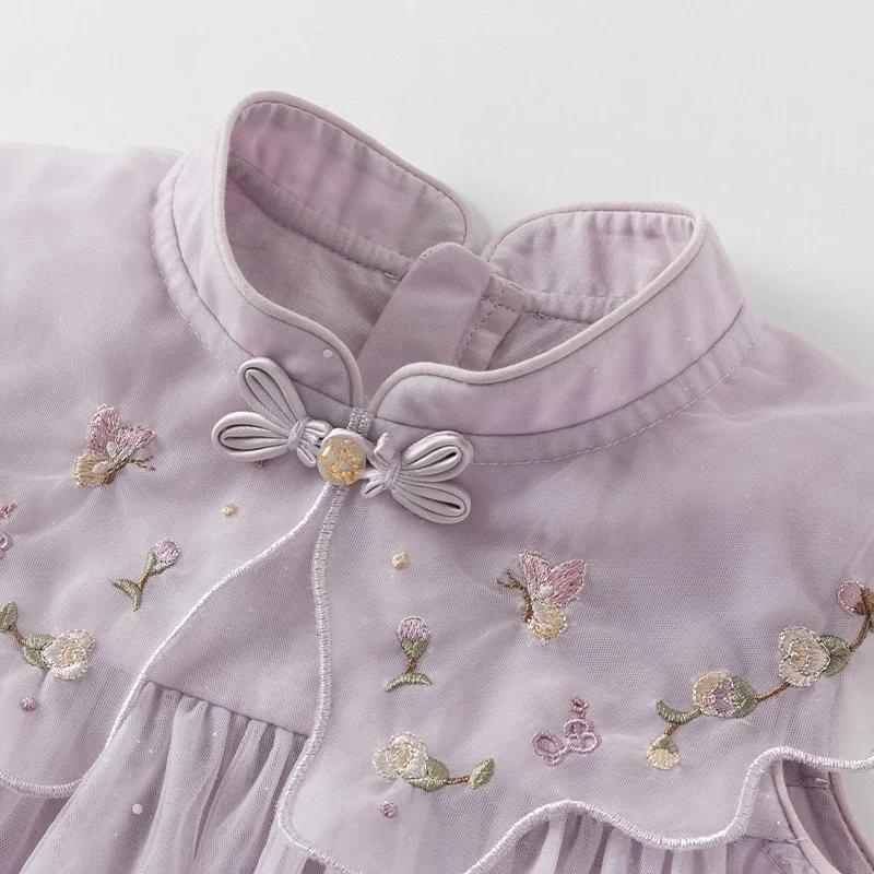 MACGirls-Robe de Princesse en Maille pour Bébé, Tenue Décontractée, à la Mode, Violet, avec Broderie