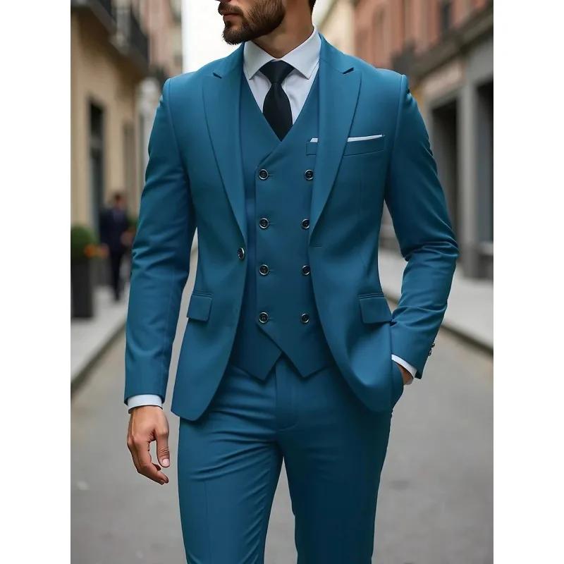 Costume homme à simple boutonnage, ensemble 3 pièces, tenue formelle, toutes saisons, Traje American