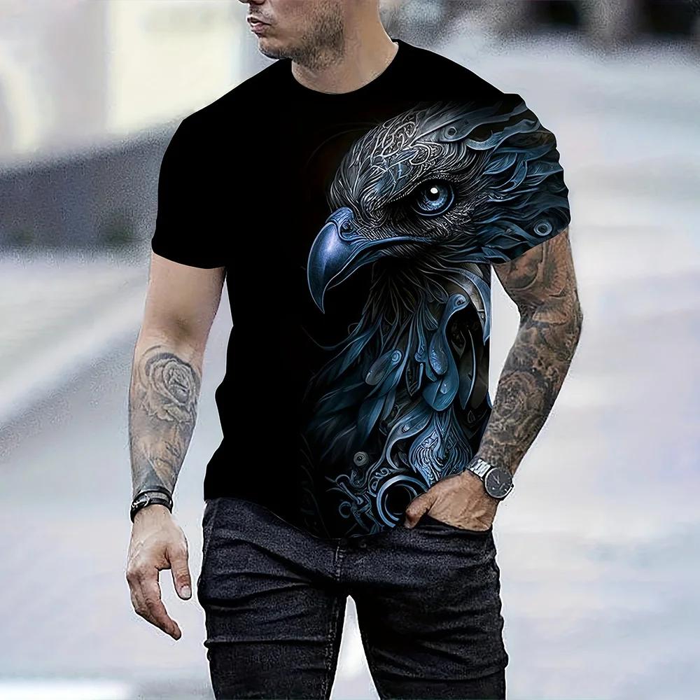 T-shirt à manches courtes pour hommes, mode d'été, imprimé aigle en 3D, loisirs de plein air, séchag