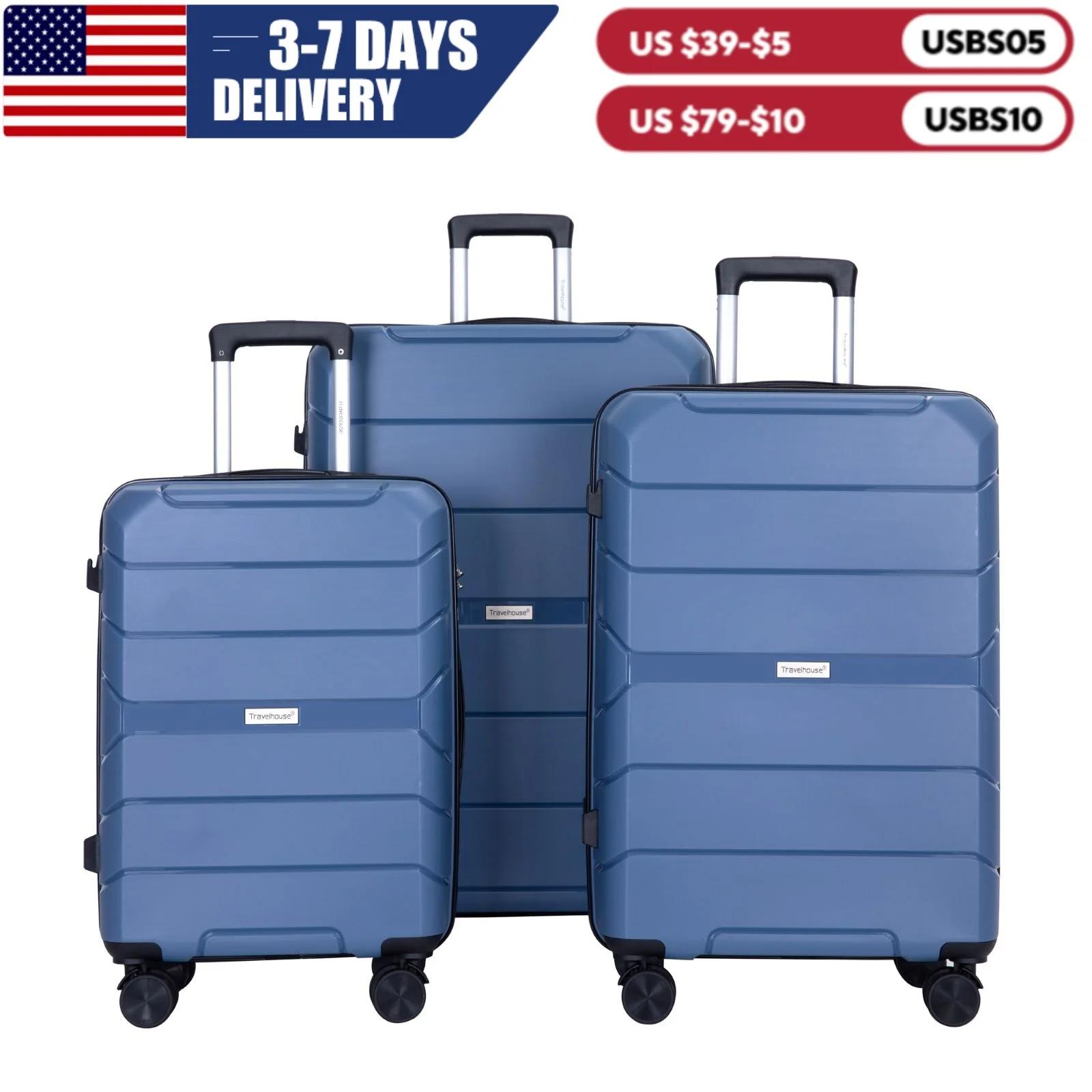 Travelhouse-Ensemble de Valises Rigides Légères avec Serrure TSA, Roues Spinner, PP, 3 Pièces, 20/24