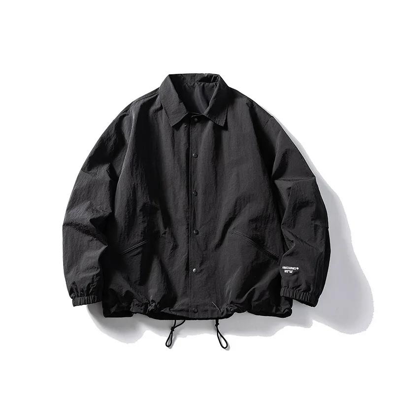 Veste Homme Printemps Automne Col Rabattu Manches Longues Fermeture Éclair Rétro Fine Ample Décontra
