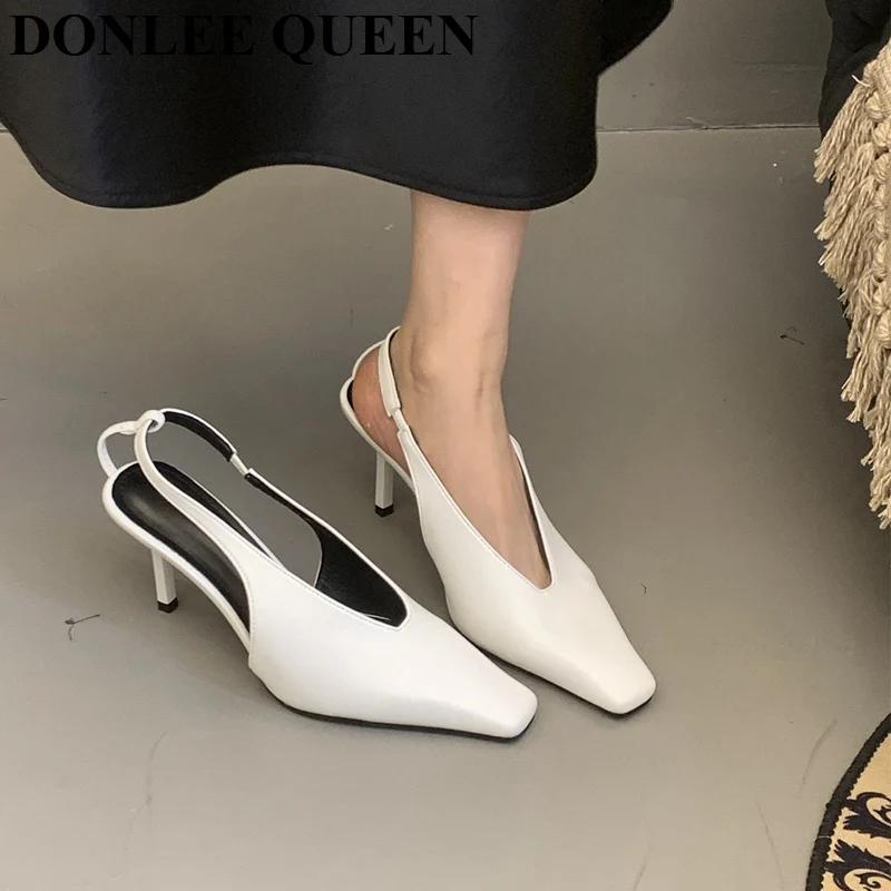 Sandales de printemps à talons hauts et fins pour femmes, escarpins à bout carré, chaussures peu pro
