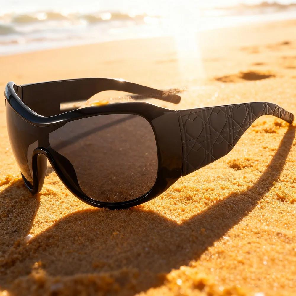 Lunettes de soleil surdimensionnées Y2K pour femmes et hommes, une pièce, vintage, bouclier carré dé