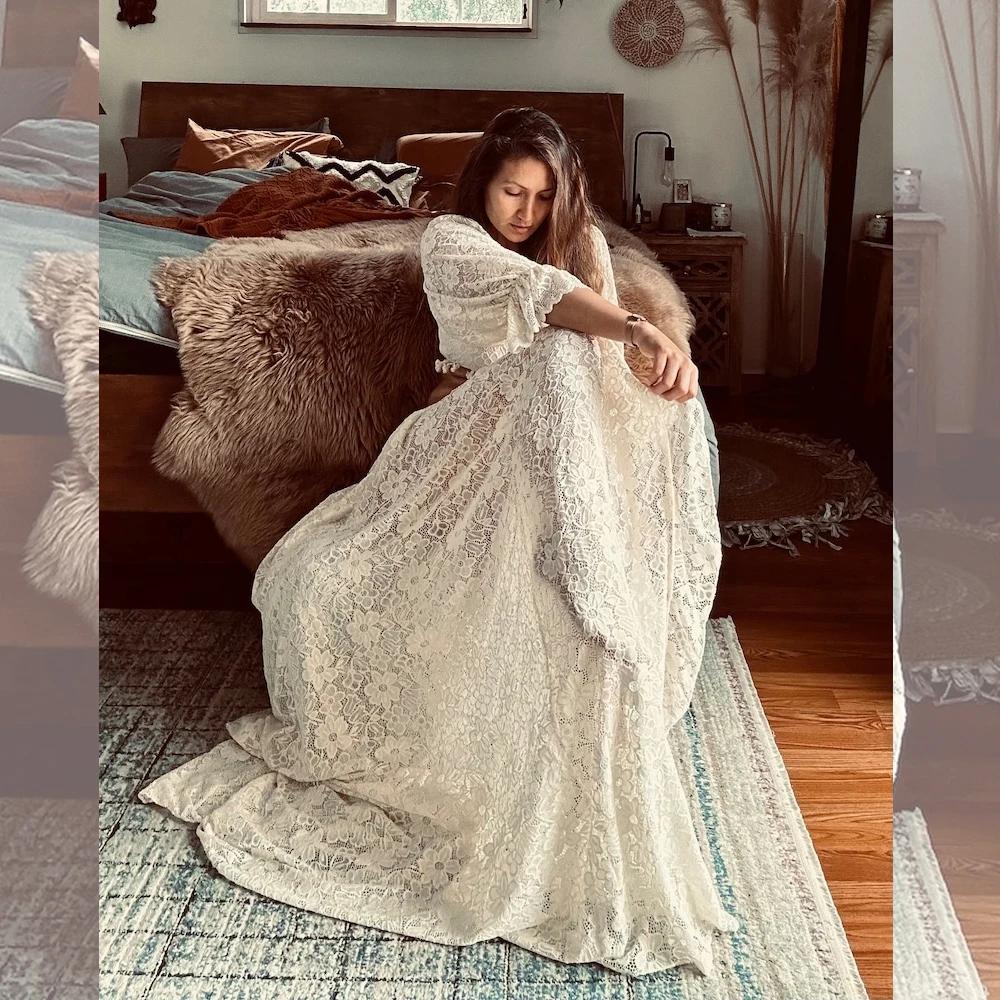 ALTERPhotography-Robe fendue sexy en dentelle creuse pour femme enceinte, ensemble de 2 pièces, robe