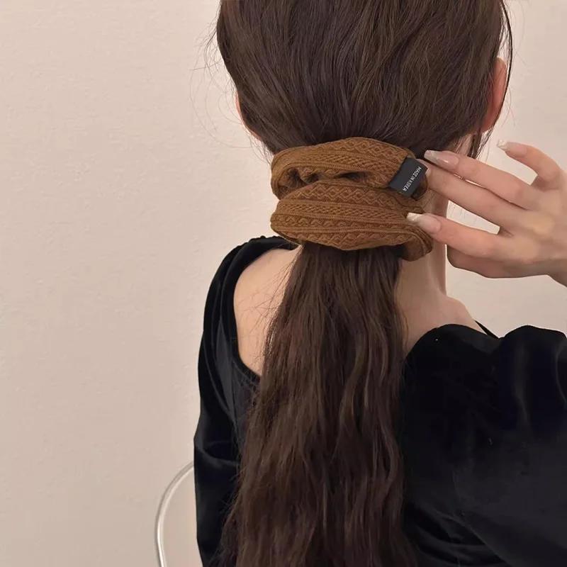 Élastique à cheveux volumineux style vintage pour femmes, motif tricoté, accessoire de mode pour che