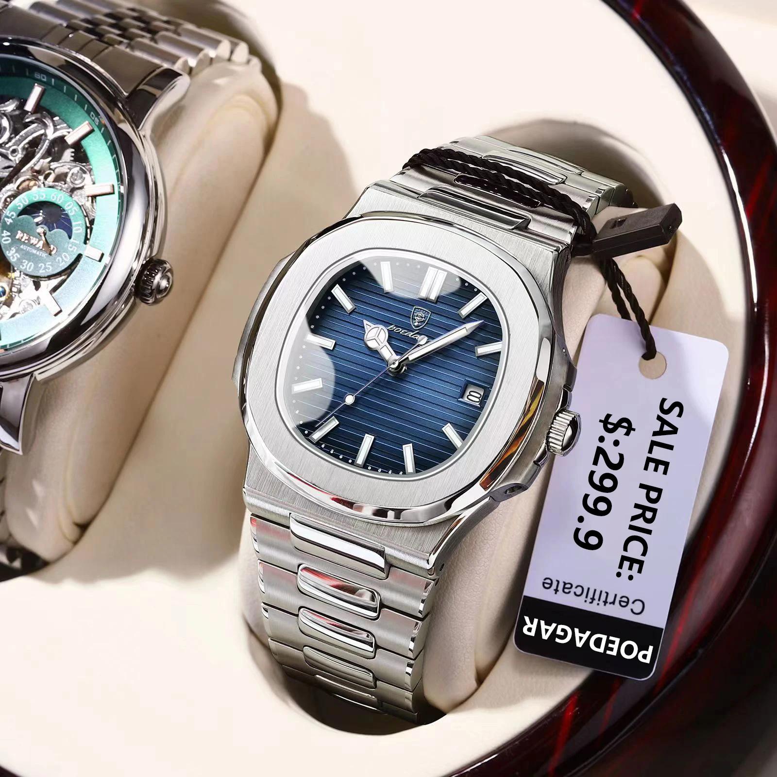 POEDAGAR carré luxe hommes montre-bracelet étanche lumineux Date en acier inoxydable mâle horloge af