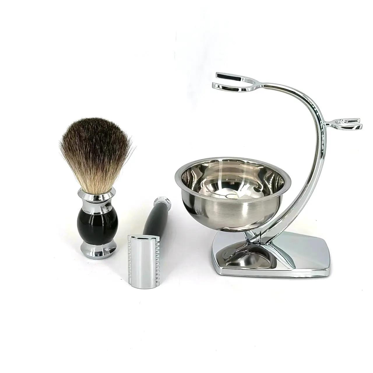 Kit complet de rasoir 4 en 1 avec support, bol, brosse et rasoir pour un rasage parfait