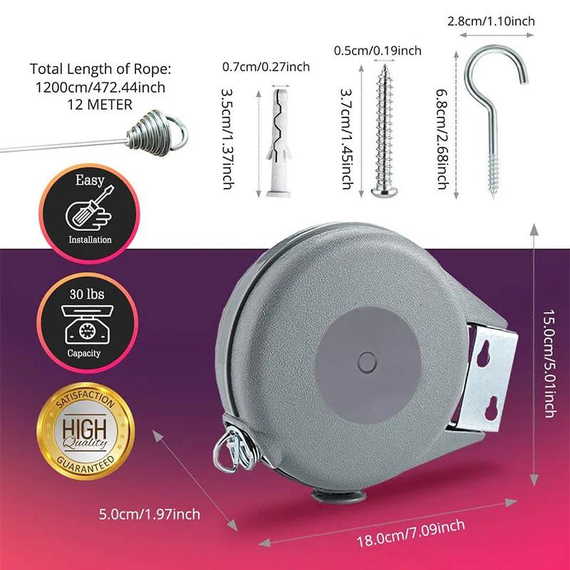 Corde à linge rétractable télescopique réglable de 12M, support de séchage de vêtements Invisible, f