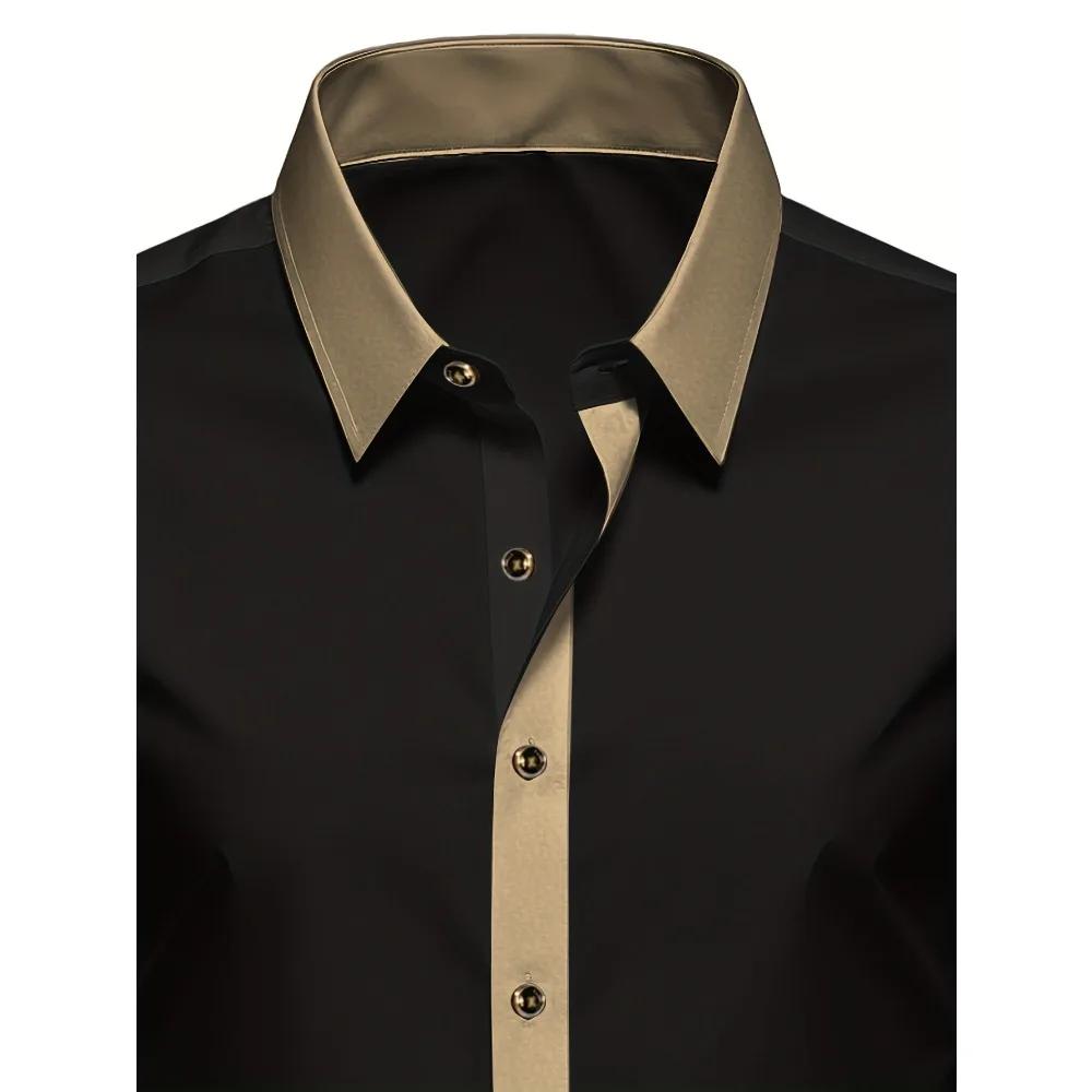 FGKKS hommes chemise noire flambant neuf haute rue Patchwork à manches longues intelligent décontrac
