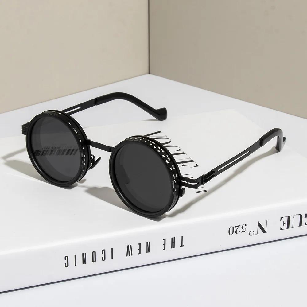 Lunettes de soleil polarisées ND9 à gradation réglable pour hommes et femmes, rondes, rétro Punk, po