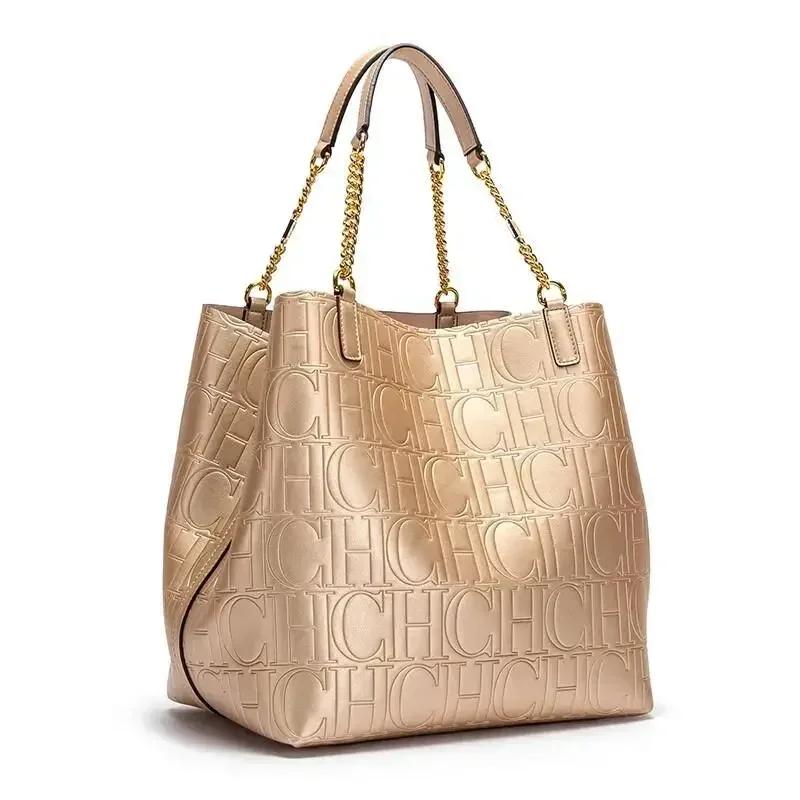 Sac fourre-tout CH pour femmes, sac à main de luxe de créateur, sac à bandoulière en cuir gaufré ten