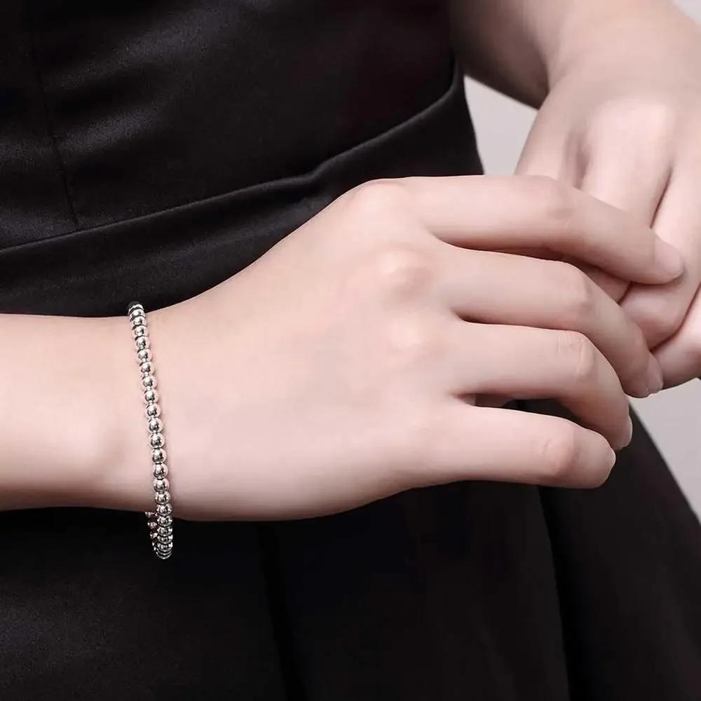 Breloque cadeaux de noël, Bracelet en argent Sterling 925, chaîne de perles de 4MM pour femmes, marq