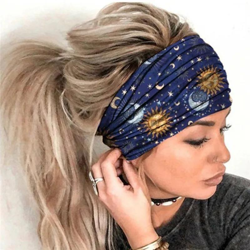 Nouveau Boho fleur imprimé larges bandeaux Vintage noeud élastique Turban bandeau pour femmes filles