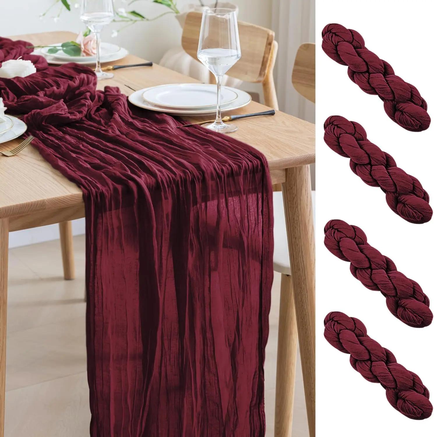 Chemin de Table en gaze bordeaux, 4 paquets, tissu drapé d'arrière-plan Semi-transparent pour mariag