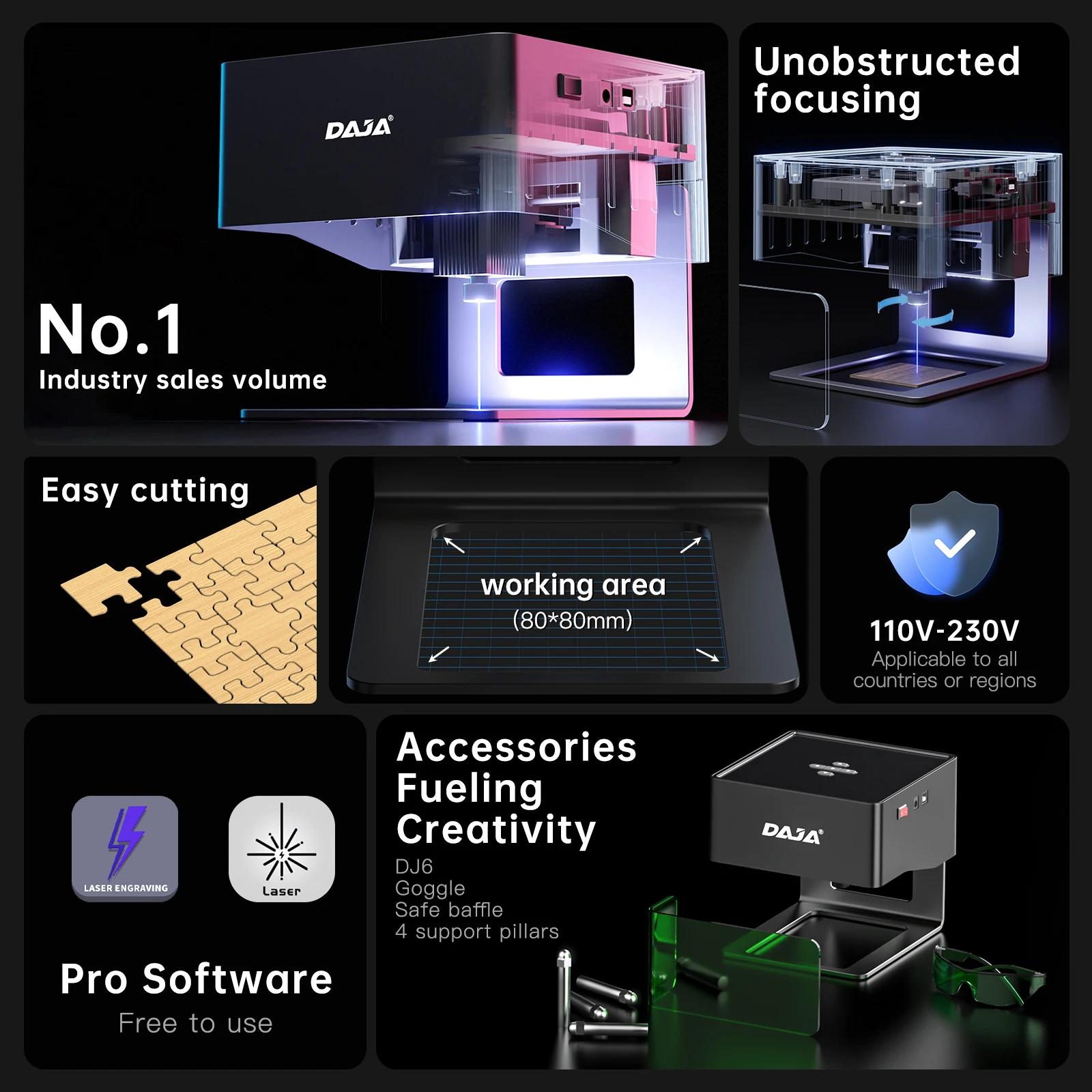 DAAlbanDJ6 Mini graveur laser portable Bluetooth, machine de gravure de coupe bricolage, gravure de 