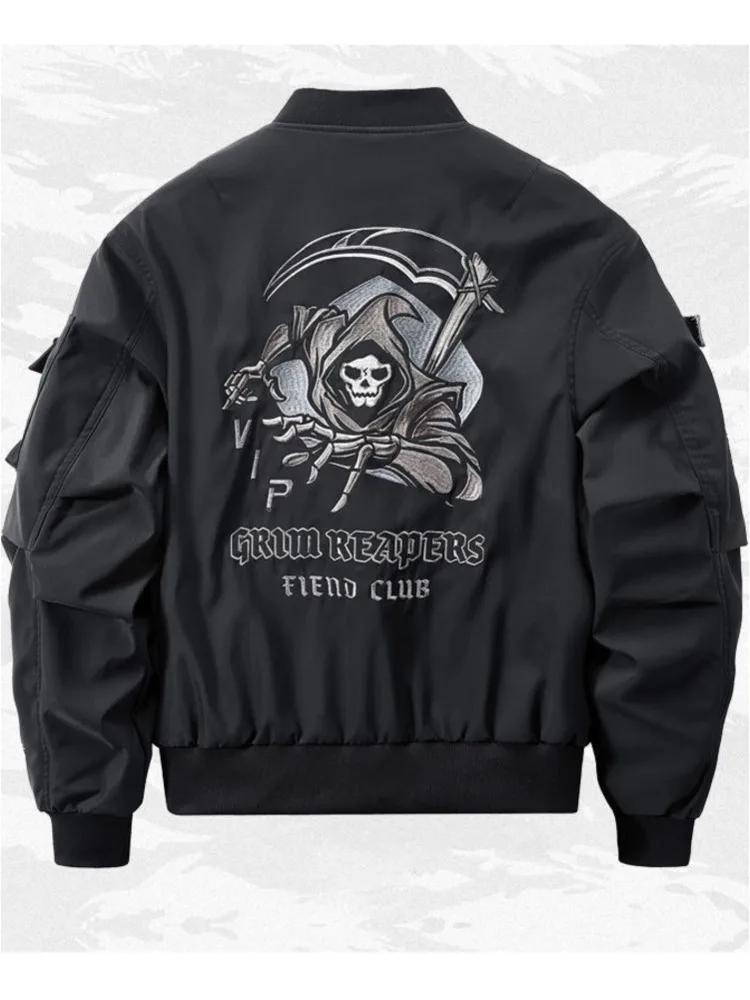 God of Death Bomber Jacket Poitrine Poche Techwear Hommes Punk Hip Hop Tactique Streetwear Noir Vars