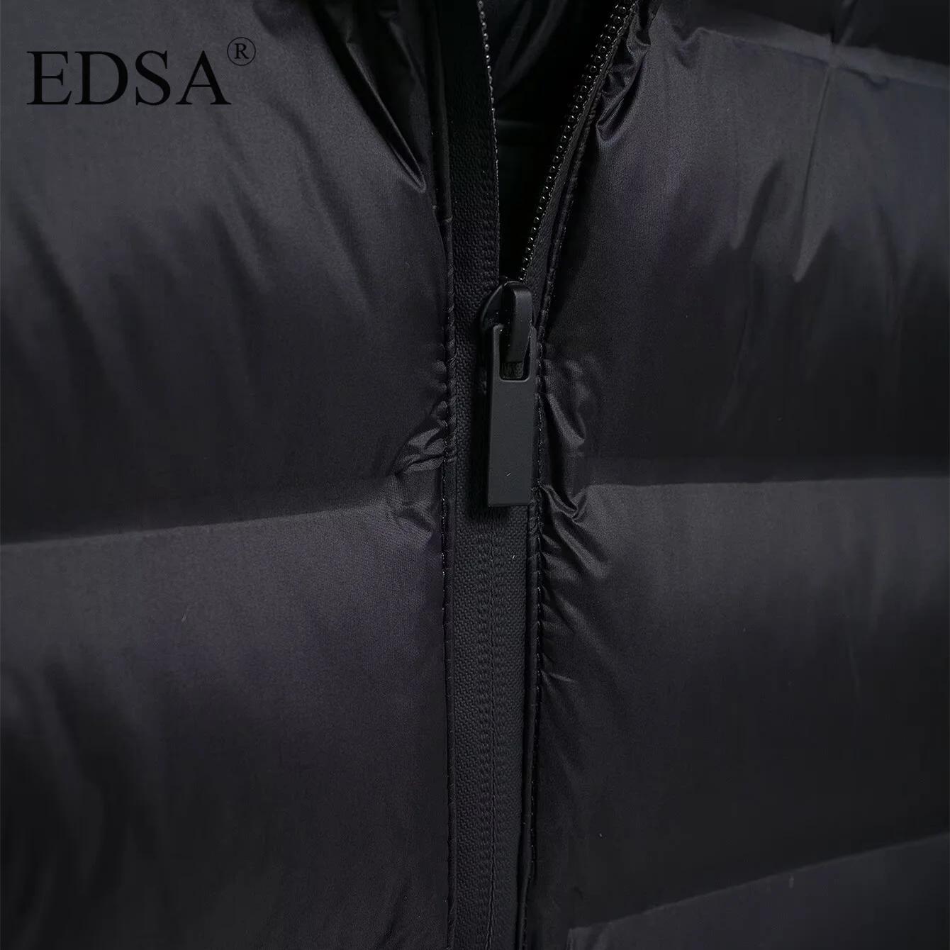EDSA Veste rembourrée noire pour femme, capuche réglable avec bouchons, col haut, manches longues, p