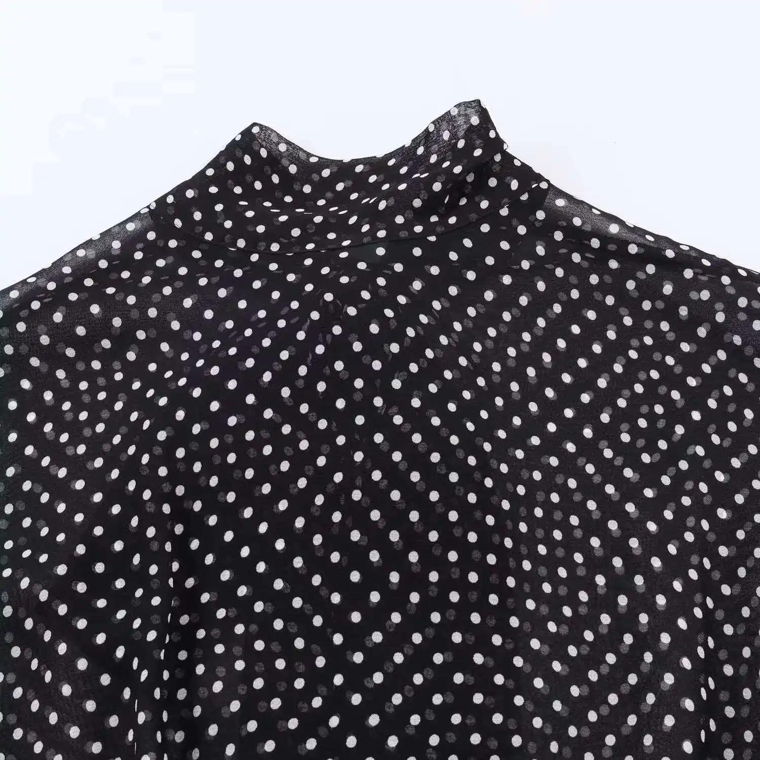 Ensemble deux pièces Streetwear pour femmes, chemisier à pois avec nœud papillon, jupe longue, chemi