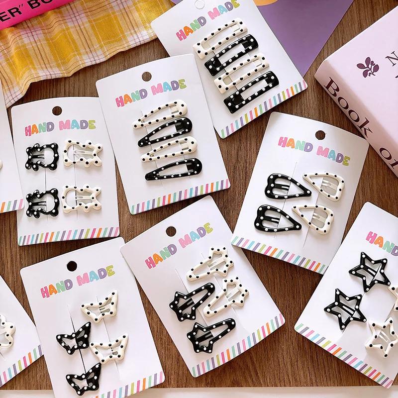 Pince à cheveux à pois pour fille, couleur noir et blanc, frange polyvalente, accessoire pour cheveu