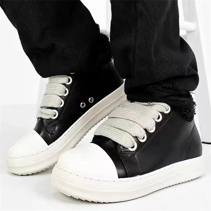 Hommes femmes plate-forme baskets en cuir noir fermeture éclair à lacets chaussures décontractées fo