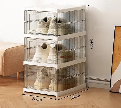 Boîte à chaussures pliable anti-poussière 1/3/6 couches, bacs empilables en plastique épais Transpar