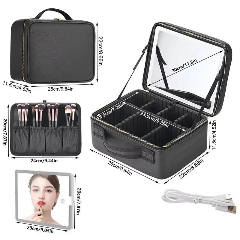 Trousse à cosmétiques intelligente LED avec miroir, trousse de maquillage de voyage, grande capacité