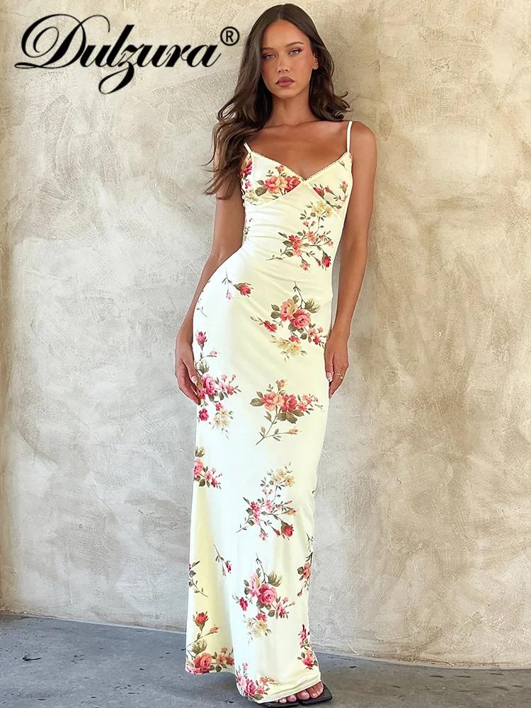 Dulzura – vêtements Sexy Y2K, imprimé Floral, sans manches, dos nu, moulante, Maxi, pour femmes, ten