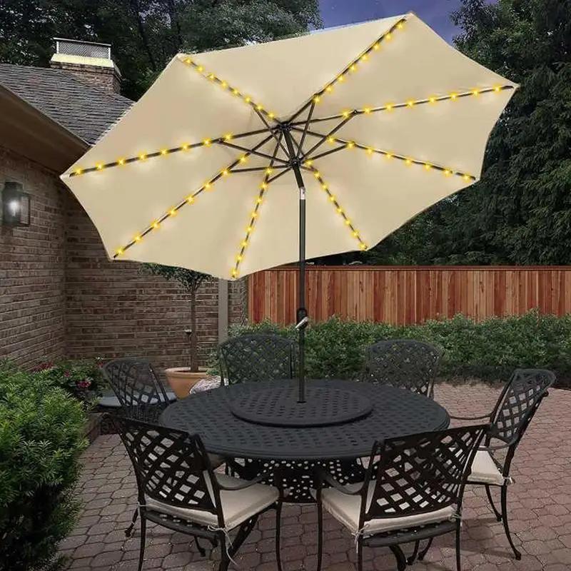 Parasol de Patio éclairé par LED solaire, parapluie suspendu en porte-à-faux avec 8 Modes de luminos