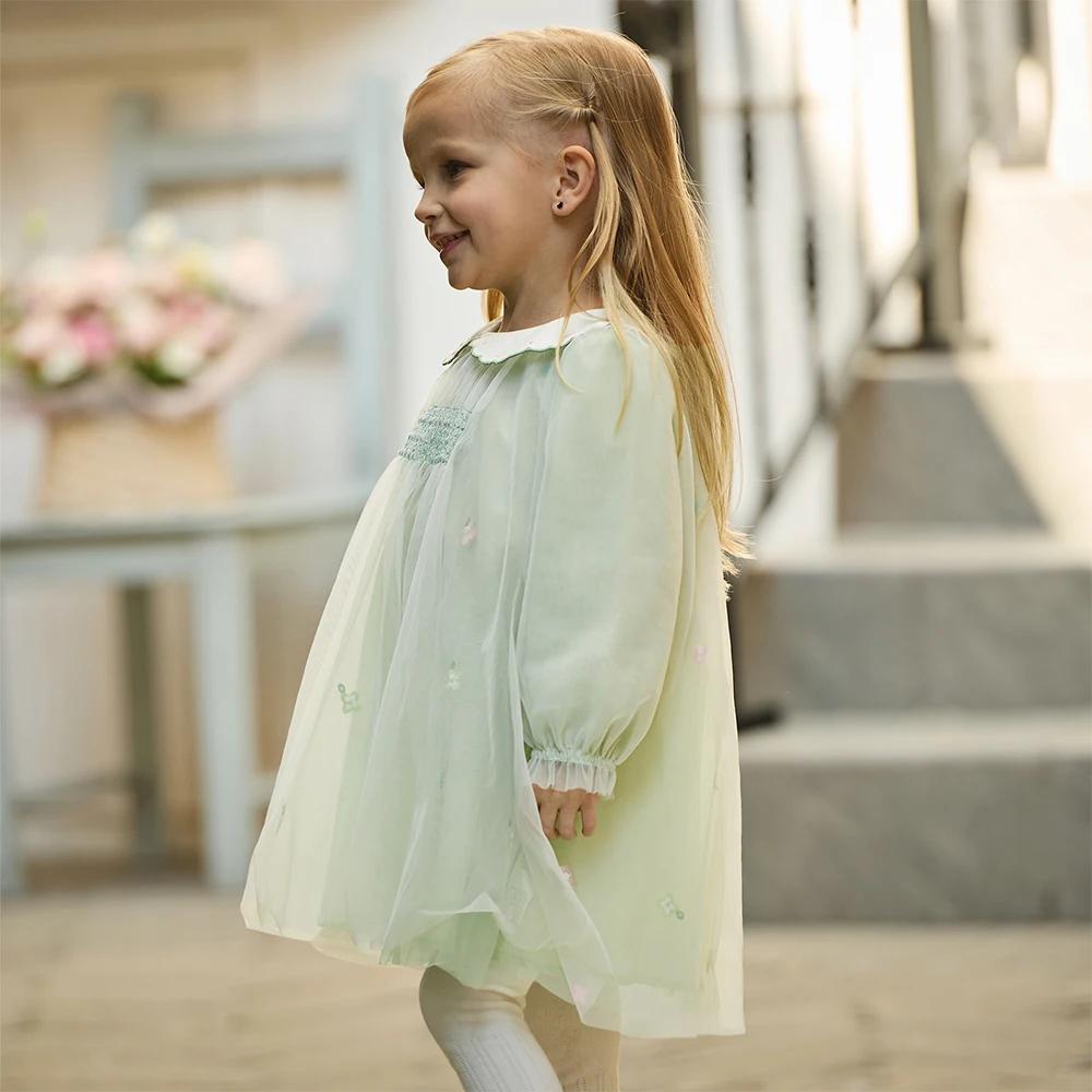 Dave Bella enfants maille robe printemps automne filles charme princesse robe à manches longues élég