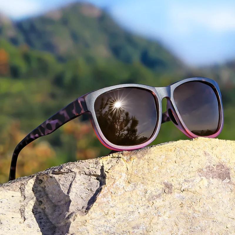 Lunettes de soleil carrées polarisées unisexes, nouveau style, monture légère à paillettes violettes