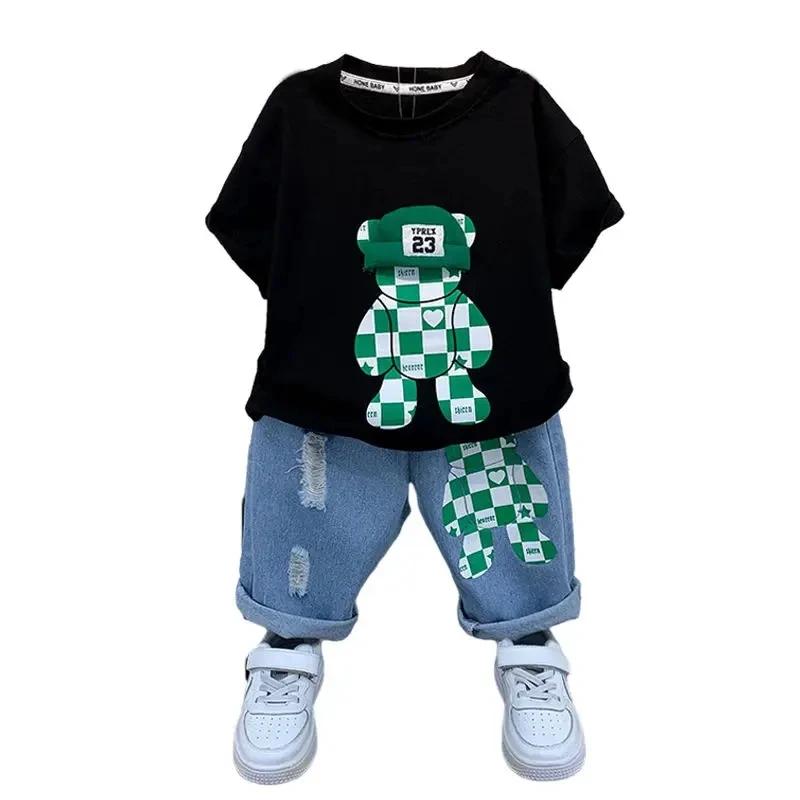 Ensemble de vêtements d'été pour bébés garçons, T-shirt ours + pantalon court, ensemble 2 pièces pou